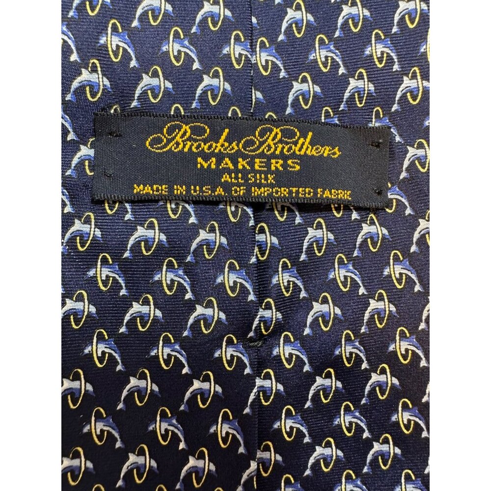 Brooks Brothers All Silk Navy Tie With Gold & White Pattern Made In USA - Picture 6 of 6
